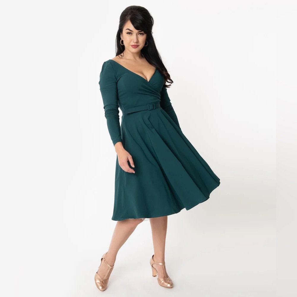 Collectif 1950s Style Dark Teal Nicky Doll Swing Dress